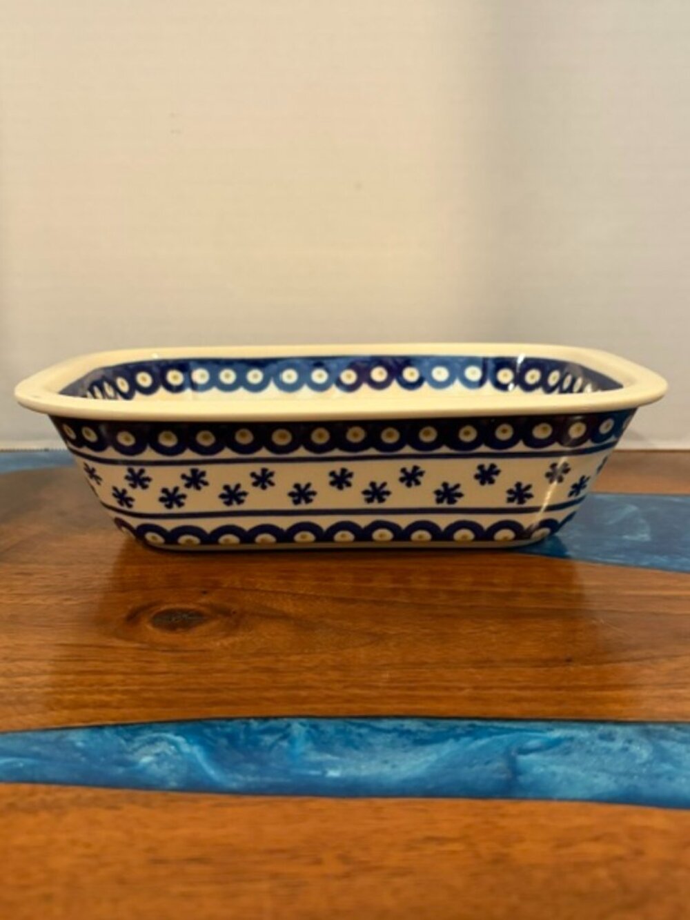 Polish Pottery Boleslawiec Peacock and Snowflake Baking Dish Bread Loaf Pan